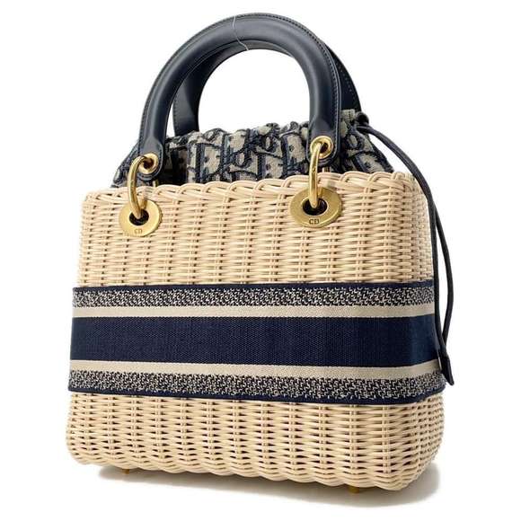 Dior Christian Lady Wicker Handbag Shoulder Bag  2WAY  Medium - Picture 1 of 11